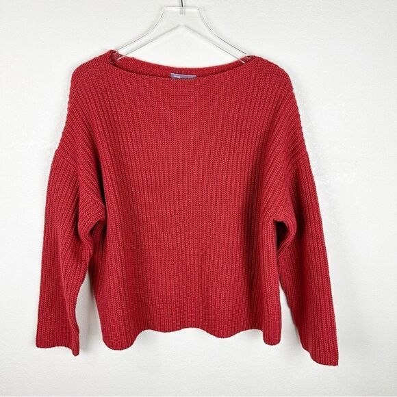 Vince. Red Alpaca Boat Neck Sweater Cable Knit Pullover M - Picture 1 of 5